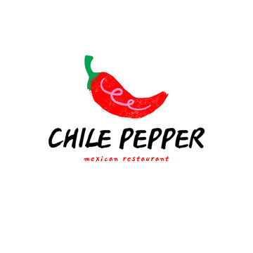 Red chili pepper icon with typography for mexican restaurant Logo.