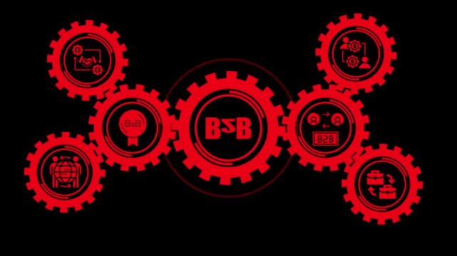 B2 b business strategy concept with rotating red gear mechanism and corporate for marketing and presentations