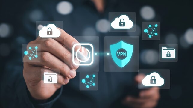 Cyber Security Network Privacy: VPN Shield Encryption Node, Secure Virtual Private Data Cloud Access, and Encrypted Document File Access Authorization Management using Digital Push Button Interface