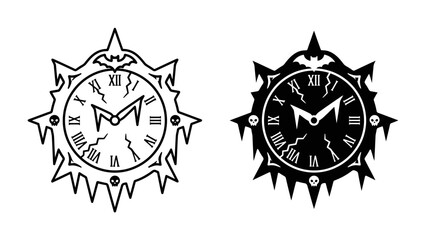 Gothic Clock Design: A striking gothic-inspired clock design featuring a circular face with Roman numerals, sharp jagged edges, and eerie skull embellishments. © Mohammad