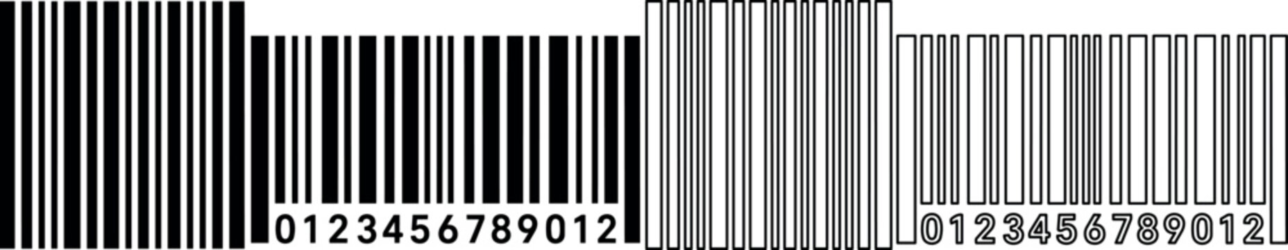 Collection of various barcodes with numerical sequences for product identification