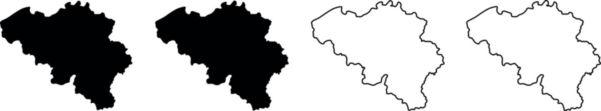 Outline and silhouette maps of Belgium, a European country