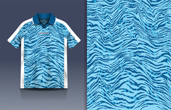 Jersey Sport Streetwear Design Zebra Wave Stripe Pattern Blue White Polo Collar Sublimation Fashion