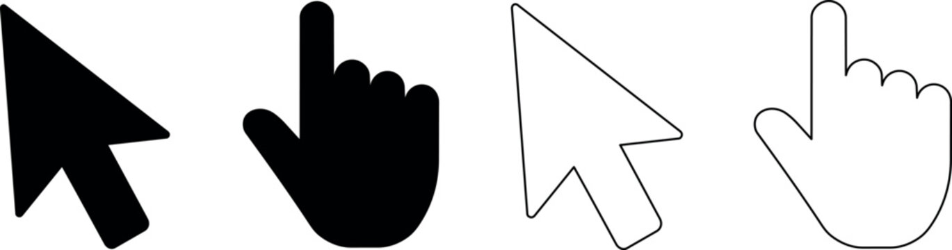 Variety of computer cursor designs in solid and outline styles