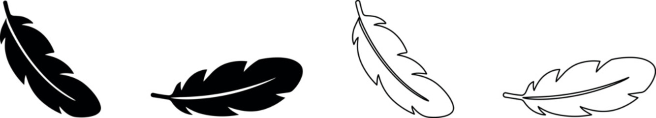 Collection of four feather icons in silhouette and outline styles © Santiago