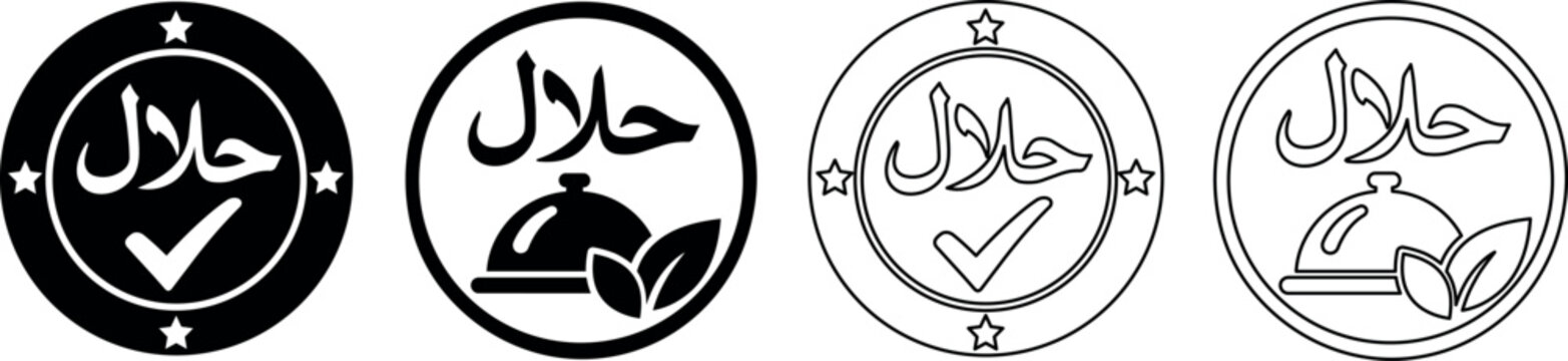 Halal food certification logos in various styles and colors