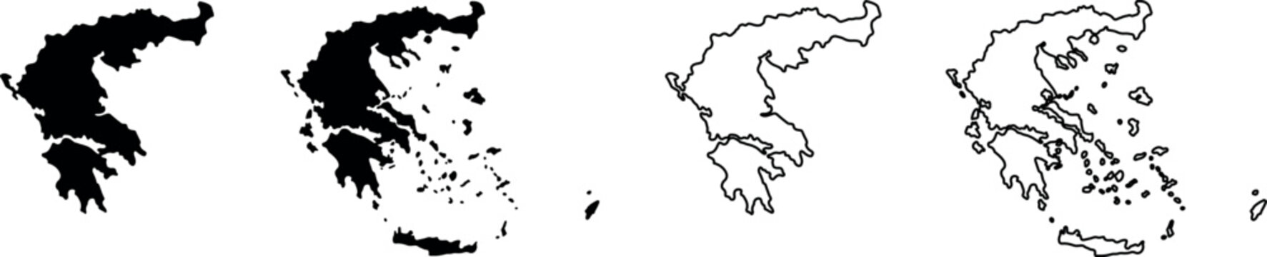 Outline and silhouette maps of Greece showing its islands and mainland