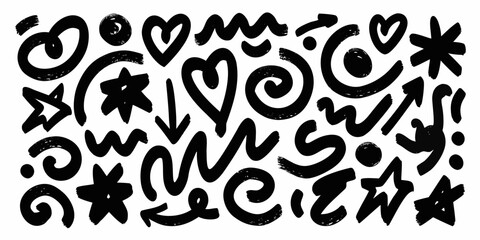 Hand Drawn Black Brush Stroke Doodle Elements On White Background © Tapan