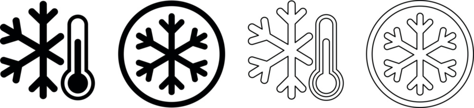 Set of cold temperature and snowflake icons for freezing and winter weather