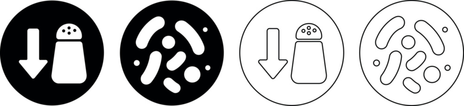 Icons representing reduced salt intake and microbial growth