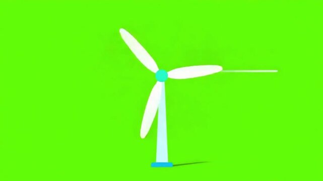 Minimalist Vector Wind Turbine Spinning Animation on Green Screen Chroma Key
