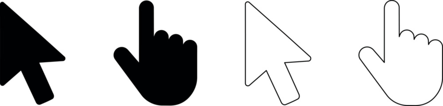 Collection of cursor icons including pointer and hand symbols in solid and outline styles