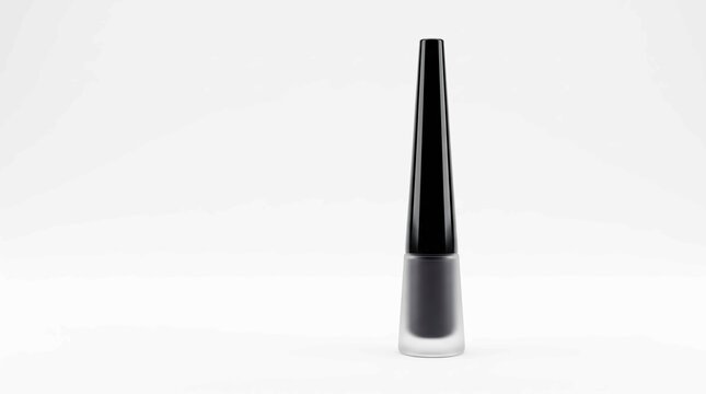 Elegant black eyeliner bottle standing upright against a clean white background for professional cosmetic branding