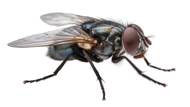 Detailed macro shot of a metallic green fly with large compound eyes