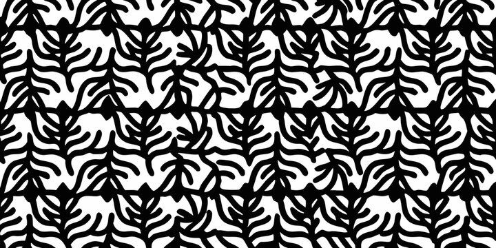 Abstract Floral Ornament Seamless Black And White Pattern Design