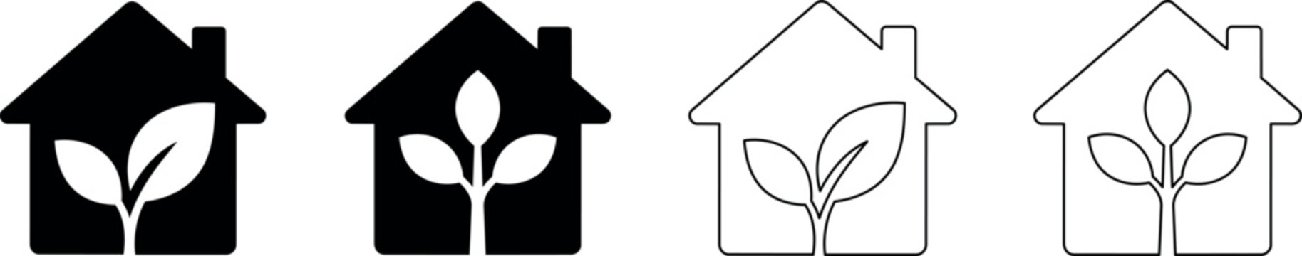 Eco-friendly house icon with growing plant symbolizing sustainability and green living