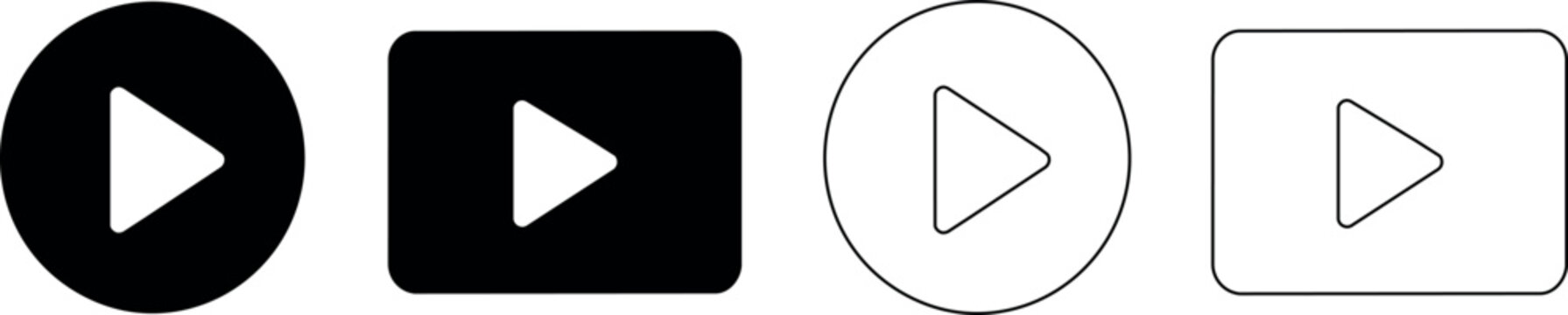 Collection of play button icons in solid and outline styles