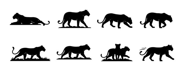 Panther Silhouette Collection, Wild Cat Poses Vector Set, Big Cat Motion Graphics, Elegant Feline Iconography for Wildlife and Nature Designs © Rahit