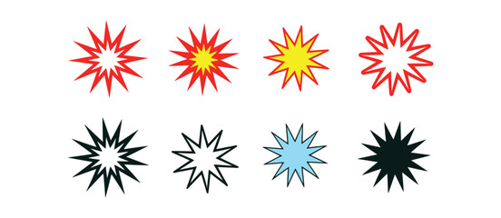 Explosion Burst Icon Set Showcasing Blast Effects, Comic Boom Symbols, Fire Bursts And Dynamic Impact Graphics In Editable Vector Format. © ABUBOKKORsiddik