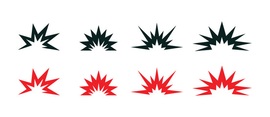 Explosion Burst Icon Set Showcasing Blast Effects, Comic Boom Symbols, Fire Bursts And Dynamic Impact Graphics In Editable Vector Format. © ABUBOKKORsiddik
