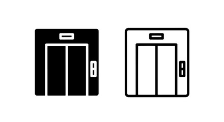 Elevator door icon set in black and white styles with elevator © MdDelowar