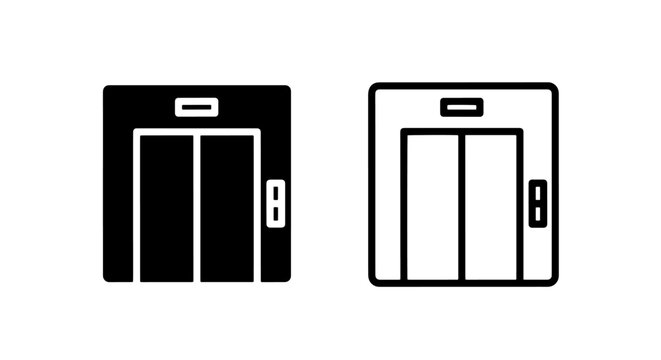 Elevator door icon set in black and white styles with elevator