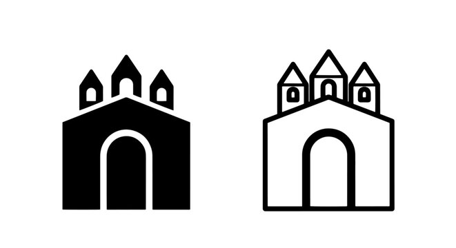 Small church building icon with multiple spires, cathedral