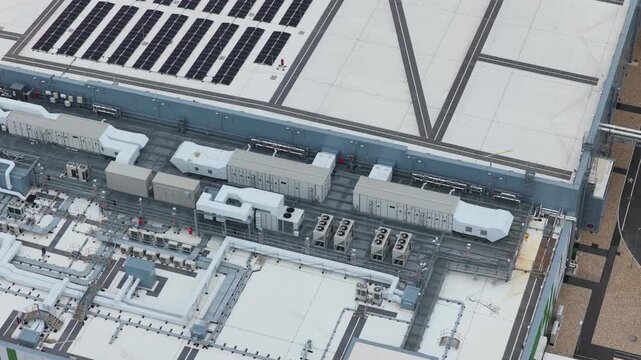 Modern Data Center Infrastructure Aerial Perspective With Solar Panels