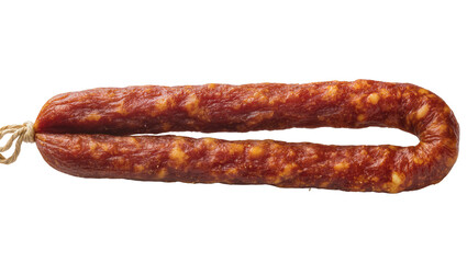 Fototapeta premium Smoked dry sausage link tied with twine