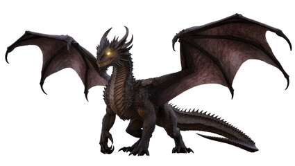 Dark fantasy dragon with glowing eyes and large wings © darietta