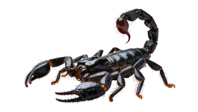 Black scorpion with curved tail and pincers