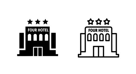 Fototapeta premium Four star hotel building minimalist icon set with building