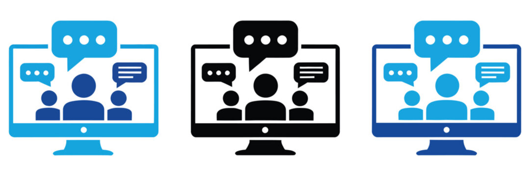 Online communication icons people in video conference calls for virtual meetings, remote collaboration and vector illustration