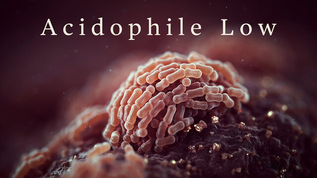 Acidophile bacteria thriving in acidic environments with low pH levels and rod shaped microorganisms  acidophilic microbes living in extreme conditions