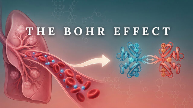 The bohr effect on hemoglobin and oxygen binding in the bloodstream with lungs and red blood cells and molecular structures  oxygen release and uptake