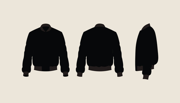 Black Bomber Varsity Jacket Apparel Flat Sketch Mockup Template