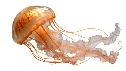 Orange jellyfish with translucent bell and flowing tentacles © Niklas