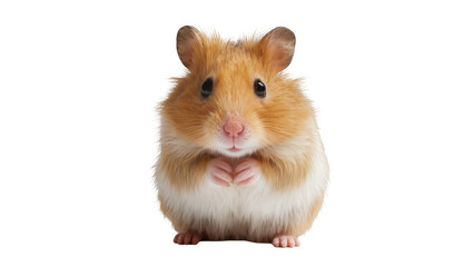 Fluffy Syrian hamster with orange and white fur sitting upright © Luca