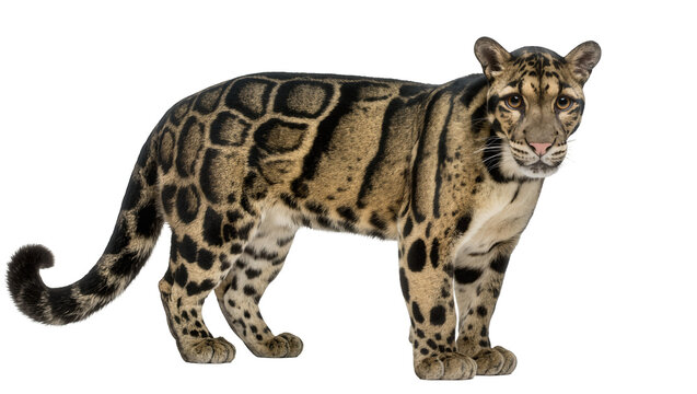 Clouded leopard with distinctive cloud-like markings standing