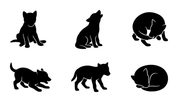 Wolf Silhouette Icons Set, Canine Animal Poses Vector Collection, Wild Dog Graphics for Nature and Wildlife Themes