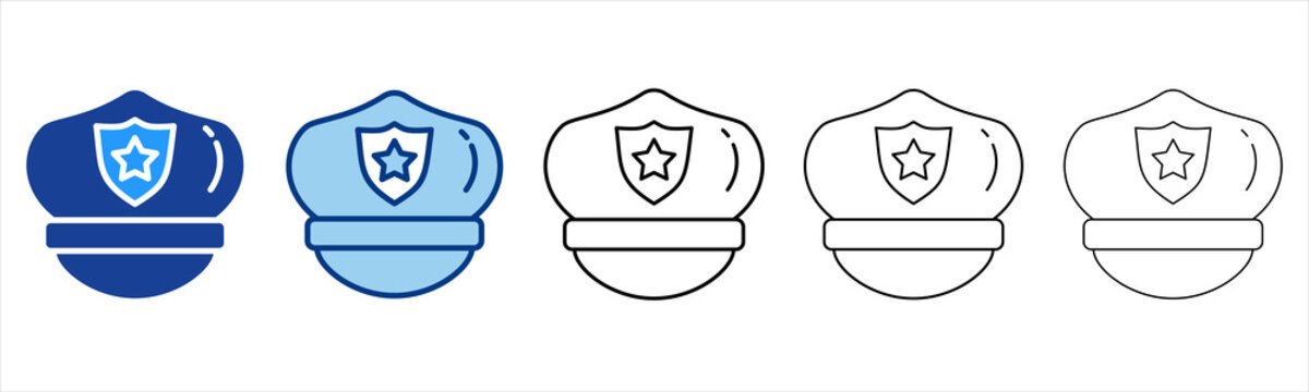 Police Hat  Icon In Different Color And Outline Style 