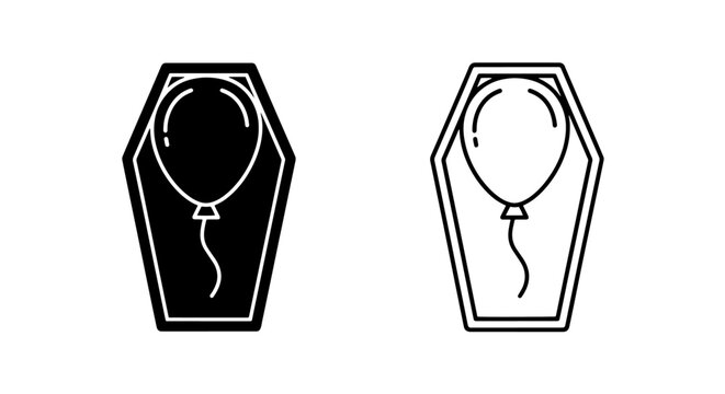 Balloon inside a coffin icon set for grief and loss with mourning