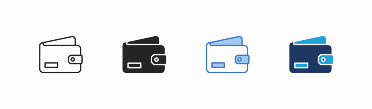 Set of wallet icon collection in multiple style. Icon suitable for web and mobile application