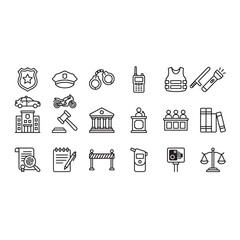 Police Line Icon Set Black and White Vector Collection  Law Enforcement and Public Safety Outline Symbols © Upvector