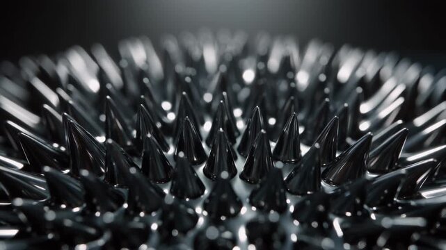 Mesmerizing close-up of black ferrofluid spikes reacting to a magnetic field.