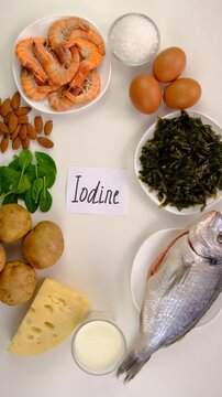 Foods that contain iodine. Selective focus.