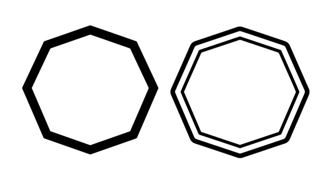 Octagon geometric shape outline and filled black vector icon set