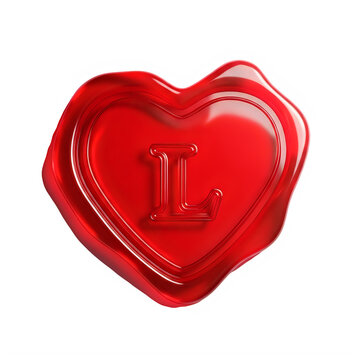 Glossy red heart with white stitching and the letters ll