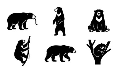 Black Bear Silhouettes Vector Set: Wildlife, Forest Animals, Nature Icons, Cute Cub in Tree, Standing Bear, Walking Bear, Climbing Bear, Animal Graphics © Safa