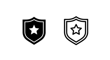 Black and white shield star icon set for security and safety © MdDelowar